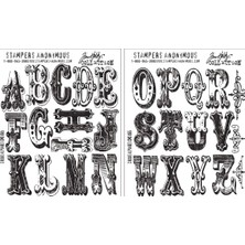 TeOra Store Stampers Anonymous Tim Holtz Kauçuk Yapışma Damgası, 17,8 x 21,6 Cm, Motif: Cirque Alfabe