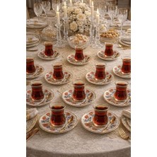 TeOra Store 12’li Yaldızlı Osmanlı Motif Porselen Çay Tabağı – Desenli Çay Tabak