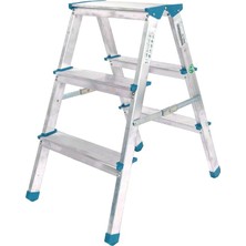 3+3 Çift Basamaklı Alüminyum Metal Merdiven Yükseklik = 69CM Baş Genişlik = 8cm