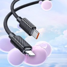 TeOra Store CA-3660 Crystal Serisi Type-C To Lightning 36W Pd Hızlı Şarj ve Veri Aktarım Örgü Kablo Siyah 1.2m