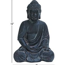 Wheat Grains Global Store Büyük Beyaz Yıkanmış Siyah Kil Buda Heykeli Masa Dekoru, 8" x 12"