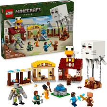 Wheat Grains Global Store Hortlak Balon Köy Saldırısı 21273-10 Yaş ve Üzeri Çocuklar Için Steve, Dawn, Piglin ve Duruşu Ayarlanabilir Demir Golem Minifigürleri Içeren Yaratıcı Oyuncak Yapım Seti (555 Parça)