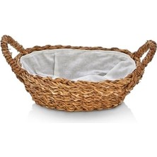TeOra Store El Yapımı Doğal Hasır Kulplu Çok Amaçlı Dekoratif Oval Sepet, Hasır Kulplu Ekmek Sepeti (27X18X8 Cm)