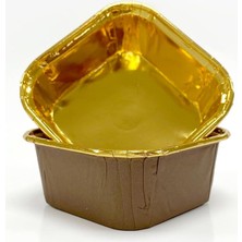 TeOra Store 25LI Muffin Kalıbı - Kalıpları, Su Geçirmez ve Yağ Geçirmez Pişirme Kağıtları, Ev Veya Parti Için Alüminyum Folyo Pişirme Kek Kapları -Kare Kahverengi-Altın