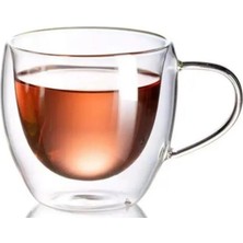 TeOra Store Neskafe Çay Fincanı Çift Cidarlı Cam Kupa 250 ml Kulplu Cam Bardak 1 Adet - 12037