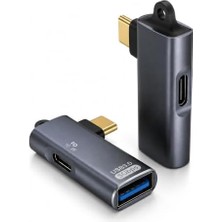 TeOra Store Type-C Otg 2-In-1 Adaptör Pd 10W Hızlı Şarj USB 3.0 5gbps Type-C ve Usb-A Bağlantı Mobil Tablet Notebook Için | ADS-617 (Gri - Pd 10W)