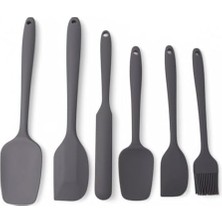 Wheat Grains Global Store Silikon Mutfak Yardımcısı, 6 Adet Silikon Spatula, Çorba Kaşığı, Fırın Fırçası, Spatula, Isıya Dayanıklı ve Yapışmaz, Paslanmaz Çelik ve Dikişsiz Tek Parça Tasarım Siyah-Gri-Kırmızı (Gri)