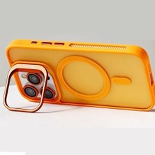 TeOra Store iPhone 14 Pro Max ile Uyumlu Kamera Lens Aparatlı Stand Olabilen Magsafe ile Uyumlu Kamera Korumalı Şeffaf Full Color Magnetic Wireless Telefon Kılıfı (Derin Mor, iPhone 14 Pro Max)