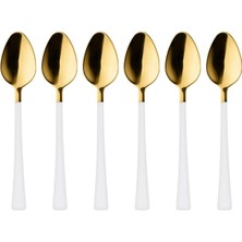 6 Adet Çay Kaşığı Seti, 18/10 Paslanmaz Çelik, Gold Beyaz, 11 Cm, 70 gr