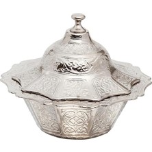 Kapaklı Zamak Şekerlik ve Lokumluk, Osmanlı Motifli Dekoratif Sunum Kabı, Kahve Yanı Şeker, Çikolata ve Şekerleme Için (Gümüş Grisi)