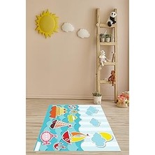 Mey İthalat Pelangi Denizci Desenli Denizaltı Dümen Yelkenli Yıkanabilir Kaymaz Taban Leke Tutmaz Çocuk Odası Halısı, Pembe-Mavi-Yeşil 80 x 350, 903868008880350