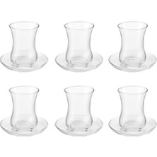 Yake Store 12 Parça Klasik Çay Seti – 6 Çay Bardağı ve 6 Çay Tabağı, Şeffaf Cam, 8 cm Bardak, 10 cm Tabak, Şık ve Dayanıklı Tasarım