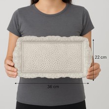 Wheat Grains Global Store Osmanlı Motifli Küçük Metal Servis Tepsisi – Dekoratif Sunum Tepsisi, 36 x 18 Cm, 306 G (Gümüş Grisi)