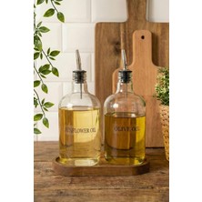 Yake Store 2'li Ahşap Stantlı Çeliktıpalı 750 ml Cam Ayçiçek Yağı Zeytinyağı Şişesi Yağdanlık Vintage  (Sat) (Froldesat)