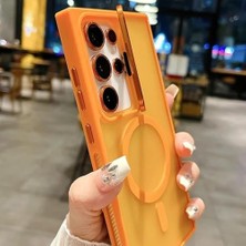 Yake Store Galaxy S23 Ultra ile Uyumlu Kamera Lens Aparatlı Stand Olabilen Magsafe ile Uyumlu Kamera Korumalı Şeffaf Full Color Magnetic Wireless Telefon Kılıfı (Gri, Galaxy S23 Ultra)