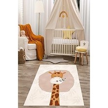 Mey İthalat Pelangi Sevimli Zürafa Desen Iskandinav Stil Yıkanabilir Kaymaz Taban Leke Tutmaz Çocuk Odası Halısık, Kahve-Pudra-Bej 80 x 600, 7642030806001