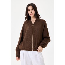 Della Moor Italyan %100 Keten Nakışlı Fermuarlı Düşük Kol Oversize Keten Bluz 38 - 44 Beden