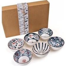 Yake Store 6'lı Desenli Porselen Kase Seti 320 Ml, Çorbalık, Kahvaltılık, Atıştırmalık Kase Hediyelik Kutulu,çok Renkli, FAN06