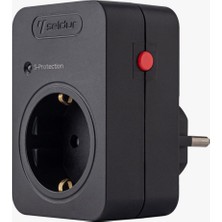 Yake Store Şok ve Akım Korumalı Fiş-Priz, 16A-250V, Max 3600W 720 Joule, Reset Edilebilir, Sürekli Koruma, Toprak Hatlı, Çocuk Korumalı, Siyah Renk, E1TD33S