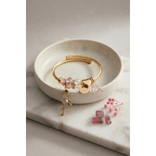 Clariss Pembe Flamingo Model Gold Renk Charmlı Bileklik