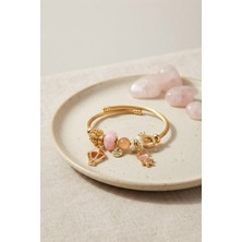 Clariss Pembe Uçan Model Charmlı Gold Renk Bileklik