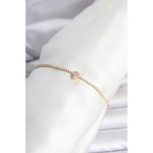 Inure Jewelry Pirinç Gold Renk Pembe Damla Model Su Yolu Kadın Bileklik
