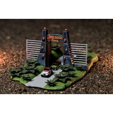 Yake Store Jada Toys Jurassic World Nano Scene (17 x 18 Cm) - Jurassic Park Gate ile Oyun Arka Planı, 2 Metal Araba (Jeep Wrangler ve Ford Explorer) ve Dinozor Dekorasyonu, 6 Yaşından Büyük Hayranlar ve Çocuklar