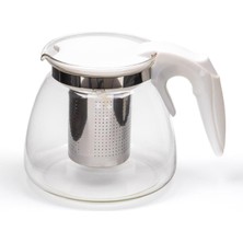 Yake Store Isıya Dayanıklı Borosilikat Cam Demlik, Kendinden Süzgeçli, Şık Tasarım (Beyaz 900 Ml)