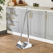 Yake Store Corner Taraklı ve Saplı Faraş Süpürge Seti - Katlanabilir Dik Faraş Takımı - Paslanmaz Çelik Saplı Ergonomik Temizlik Seti (Beyaz - Antrasit)