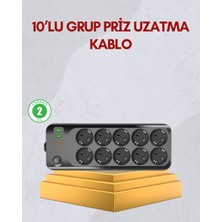 Die Grup 10 Prizli Uzatma Kablosu Termal Koruma USB Type-C Hızlı Şarj 2500W