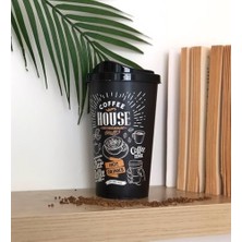 Yake Store 2'li Coffee House Desenli Kahve Bardağı Seti (650 ml + 400 Ml) - Kahverengi Şık Tasarımlı Pipetli Bardak Takımı