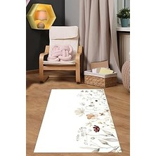 Mey İthalat Pelangi Çiçek Bahçesi Kelebek Desenli Yıkanabilir Kaymaz Taban Leke Tutmaz Çocuk Odası Halısık, Beyaz-Renkli 80 x 600, 7642013806001