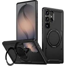 Yake Store Galaxy S26 Ultra Için Kılıf 360° Döndürülebilir Yüzük Stantlı Manyetik  S26 Ultra Koruyucu Karbon Fiber Detaylı  S26 Ultra Kılıfı (Siyah)