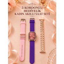 Armüz 3 Kordonlu Rose Gold Kasalı Kadın Akıllı Saat Seti