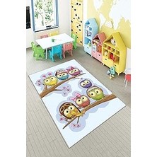 Mey İthalat Pelangi Lila Kuş Desenli Çocuk Yıkanabilir Kaymaz Taban Leke Tutmazbebek ve Çocuk Odası Halısı, Lila 160 x 250