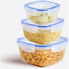 Yake Store Lock&fresh 3 Parça Kare Saklama Kabı Seti - Silikon Contalı, Hava Geçirmez, 500 Ml, 900 Ml, 1500 Ml, Modüler ve Istiflenebilir Tasarım, Gıdalar Için Uzun Süre Tazelik