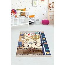 Mey İthalat Pelangi Gemi Yelken Desenli Dijital Baskılı Kaymaz Taban Çocuk Odası Halısı, Bej 120 x 120
