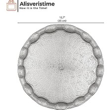Wheat Grains Global Store Osmanlı Motifli Metal Servis Tepsisi – 34,5 cm (13.6 Inç) – Kahve ve Çay Sunum Tepsisi – 5 Renk Seçeneği (Gümüş Rengi)