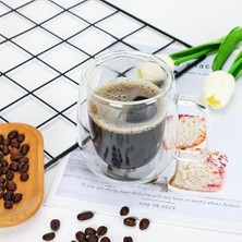 Yake Store 2 Adet Çift Cidarlı Iki Katmanlı Borosilikat Cam Bardak, Yalıtımlı Cappuccino Latte Kahve Kupası, Şık ve Dayanıklı Tasarım, Isıya Dayanıklı,termisil Kupa (300 Ml)