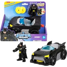 Yake Store Imaginext Dc Super  Metal Force Batmobile Oyuncak Araba, 3 Inç Batman Aksiyon Figürü ve Aksesuar Seti, Başlatıcı ve 2 Disk Dahil