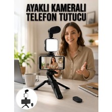 Uravas Store Telefon Tutucu LED Işıklı Kumandalı Mikrofon Telefon Vlog Video Kayıt Yeni Nesil