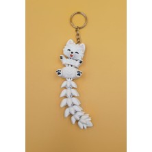 Rodopiva Uzun Kuyruk Serisi Samoyed Köpeği Figürlü Hareketli Anahtarlık (Büyük BOY-12CM) - Çanta Süsü Charm