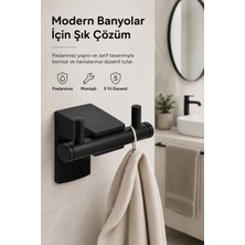 Alper Banyo F1 Model Siyah Bornoz ve Havlu Askısı Paslanmaz Çelik Montajlı Banyo Havluluk 5 Yıl Garantili