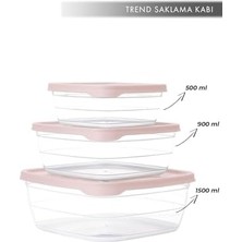 Yake Store Trend Box Kare Sızdırmaz Kapak Saklama Kabı 3'lü Set Pudra Pembe