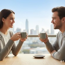Yake Store 2'li Set Çizgili Seramik Fincan Takımı | Mat Kahverengi Beyaz Rustik Espresso & Türk Kahvesi Fincanı | Çift Kişilik Kulplu Servis Seti | Modern Ev ve Kafe Stili