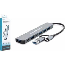 Nodar Hadron HDX7827 Type-C Hub 2-Type-C + 4-Usb3.0 + 7ın1 Gri (Kdo)