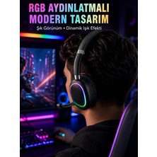 Armüz Rgb Işıklı Bluetooth Mikrofonlu Kulaklık Uzun Süreli Kullanım Type-C Şarjlı