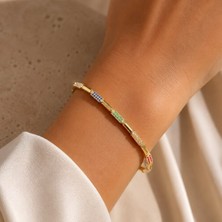 Valmont Accessories 19 cm Paslanmaz Çelik Renkli Zirkon Taşlı Altın Sarısı Kadın Bileklik