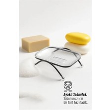 Ayaklı Sabunluk – Su Giderli, Şeffaf Tasarım, 12 x 9 Cm, Tezgah Üstü Kullanım