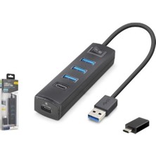 İetop Ietop TU359 USB Type-C 3.2 Gen1 Anahtarlı Hub 4 Port 5 Gbps Siyah (Kdo)